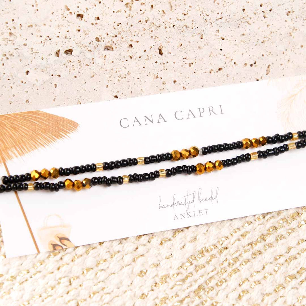 Ebony Gold Beaded Ankle Bracelet - Handmade Artisan Jewelry - Packaging - Cana Capri