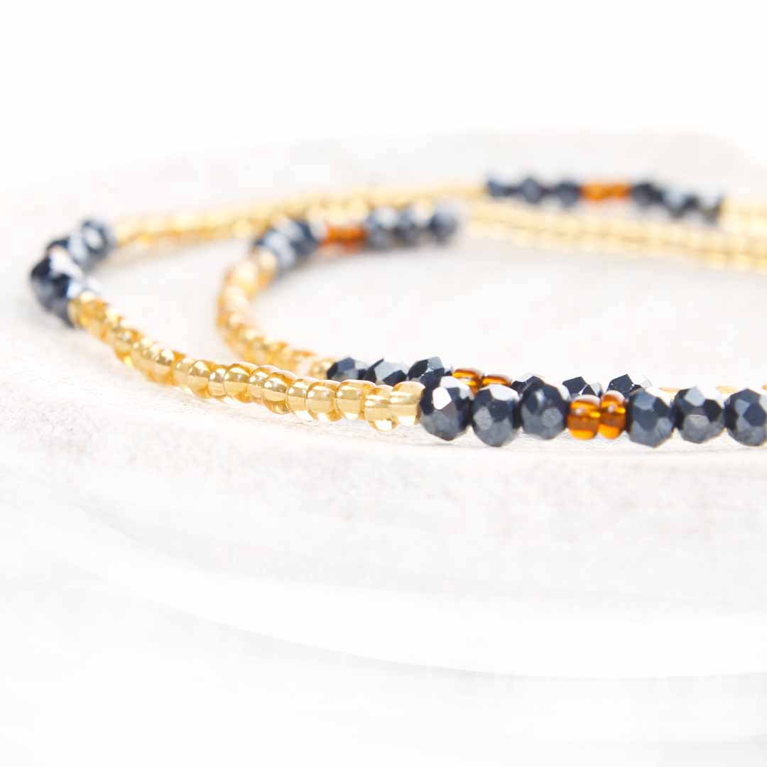 Ebony Sun Beaded Ankle Bracelet - Handmade Artisan Jewelry - Close Up - Cana Capri