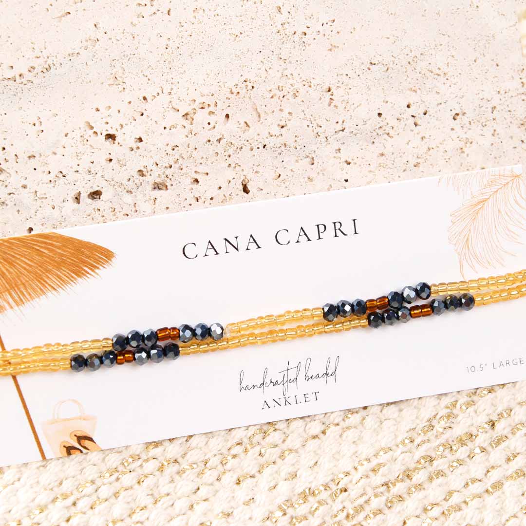 Ebony Sun Beaded Ankle Bracelet - Handmade Artisan Jewelry - Packaging - Cana Capri