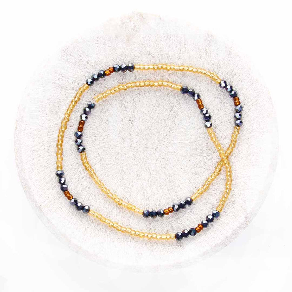 Ebony Sun Beaded Ankle Bracelet - Handmade Artisan Jewelry - Top View - Cana Capri