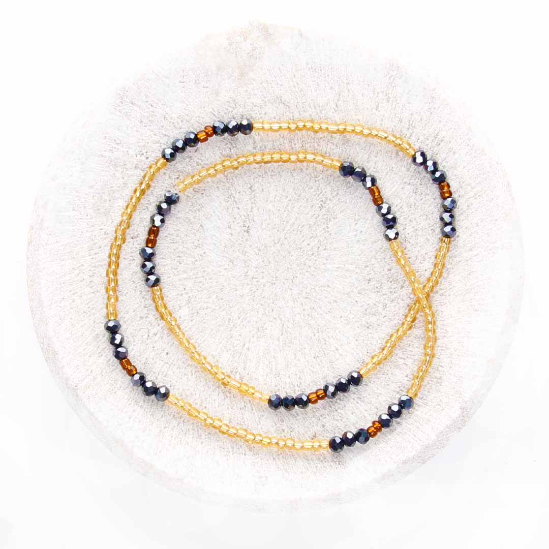 Ebony Sun Beaded Ankle Bracelet - Handmade Artisan Jewelry - Top View - Cana Capri