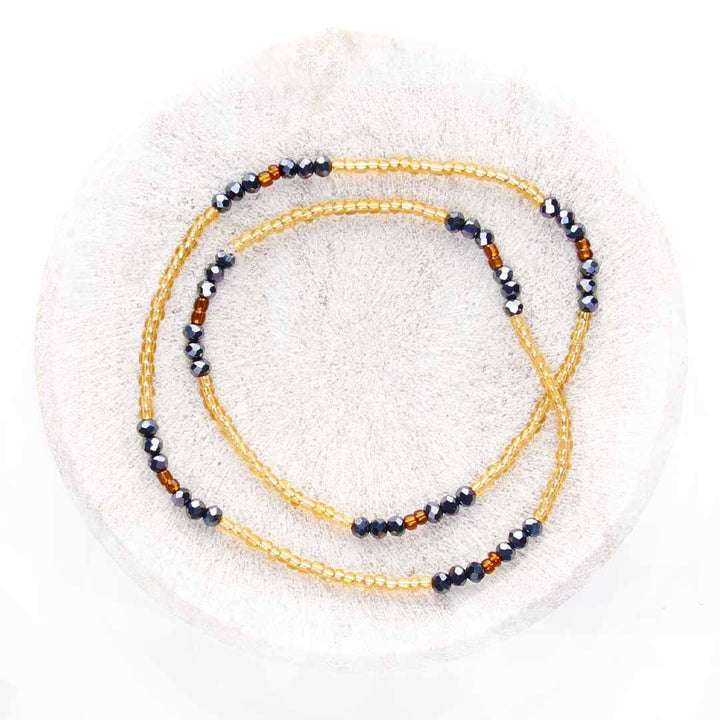 Ebony Sun Beaded Ankle Bracelet - Handmade Artisan Jewelry - Top View - Cana Capri