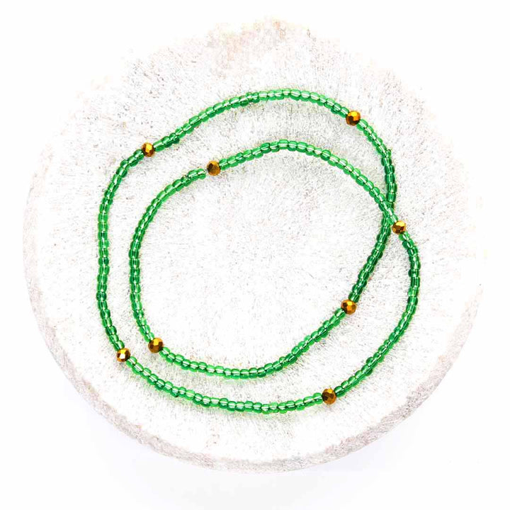 Emerald Sunset Beaded Ankle Bracelet - Handmade Artisan Jewelry - Top View - Cana Capri