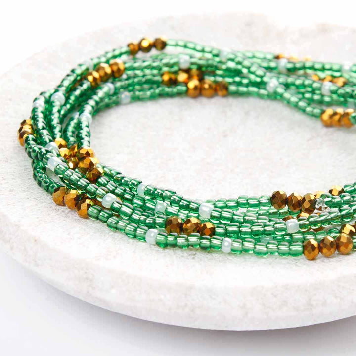 Emerald and Pearl Sunset Beaded Ankle Bracelet - Handmade Artisan Jewelry - Stack - Cana Capri