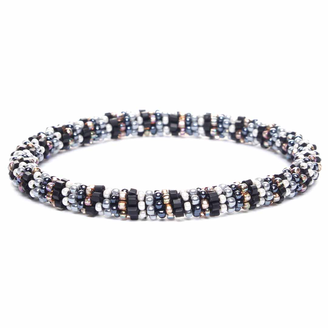 Espresso and Cream Stripe Beaded Bracelet