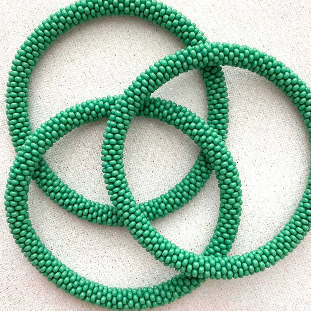 Forest Green Beaded Bracelet-Close