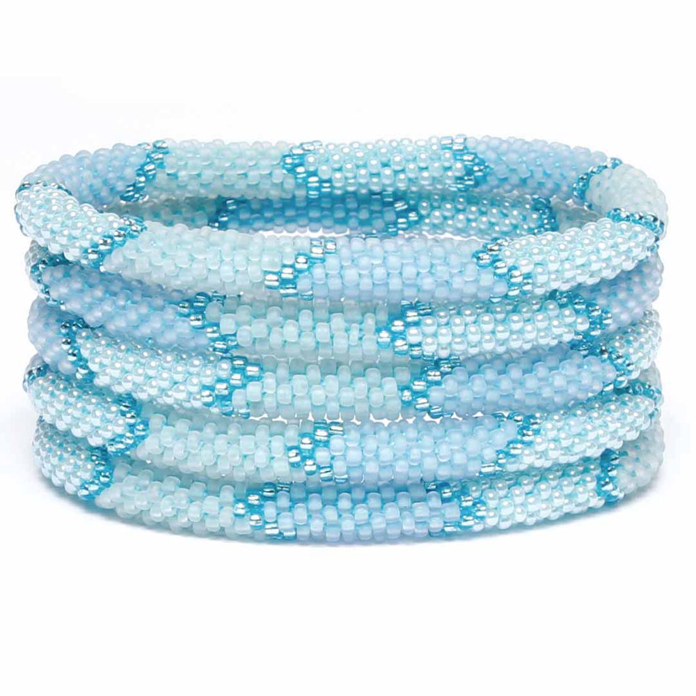Frosted Caribbean Blue Beaded Bracelet-2