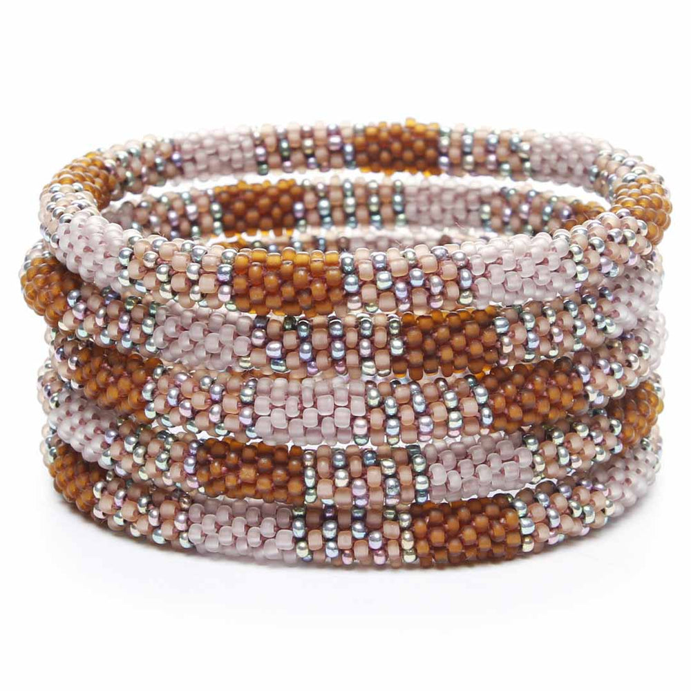 Frosted Cinnamon Stripe Beaded Bracelet STack