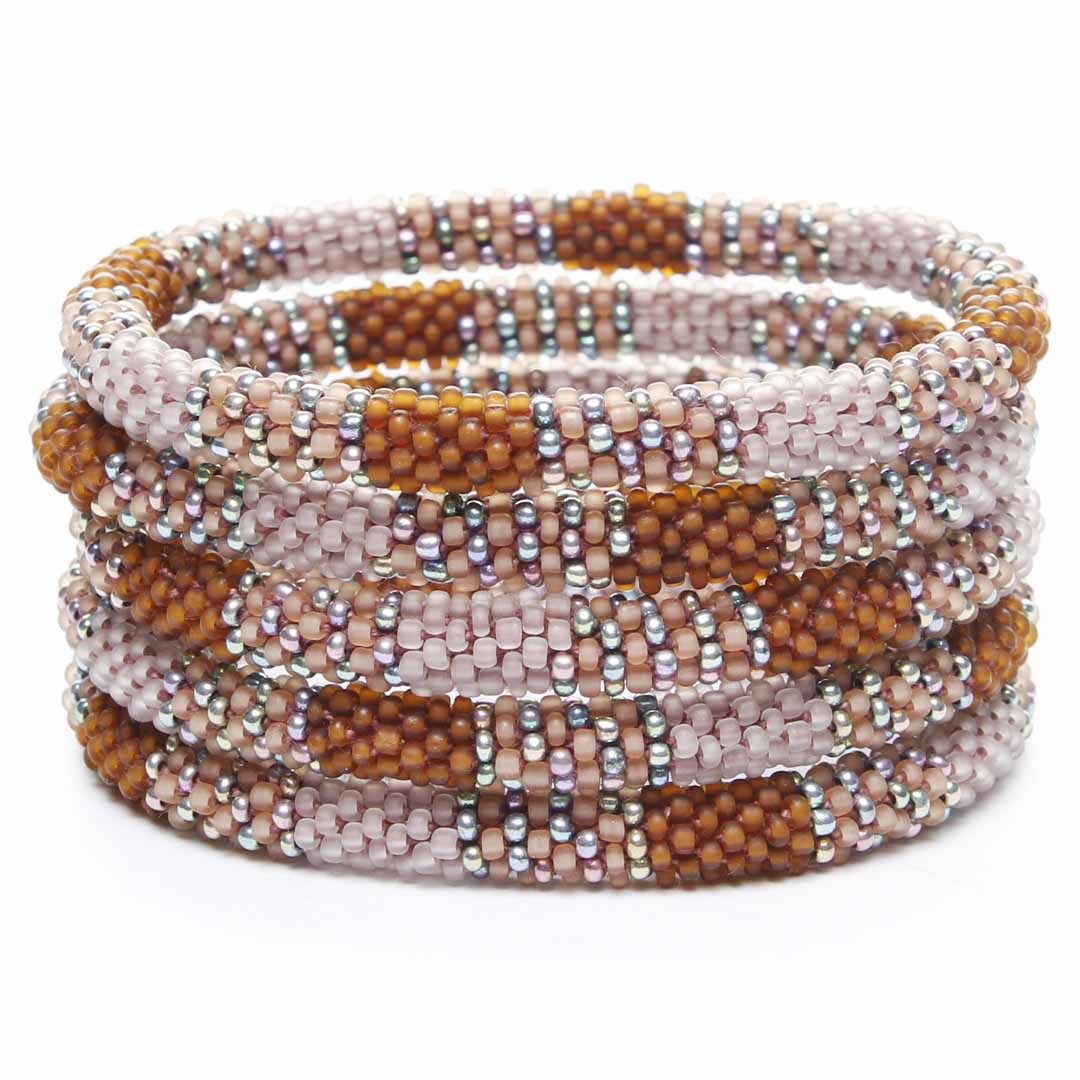 Frosted Cinnamon Stripe Beaded Bracelet STack