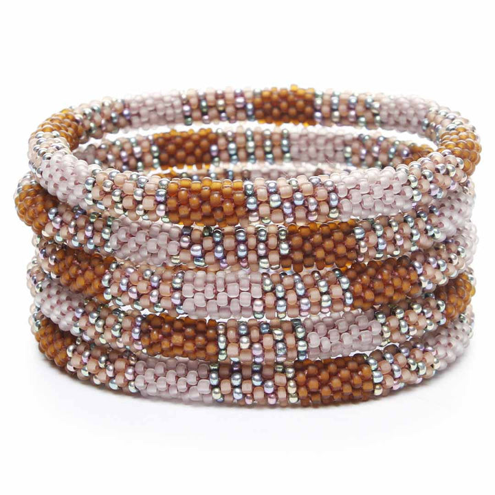 Frosted Cinnamon Stripe Beaded Bracelet STack