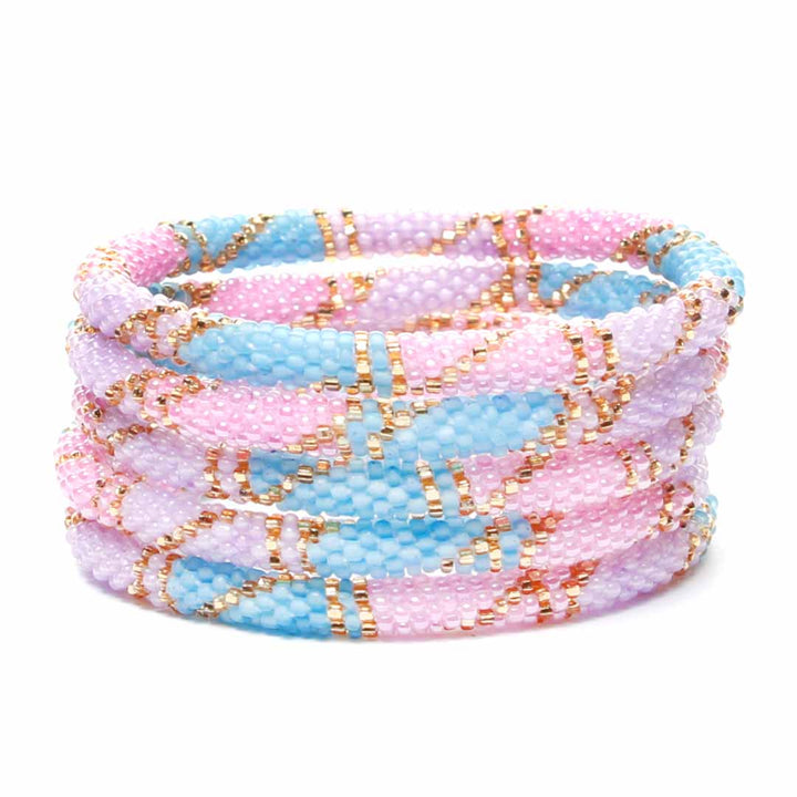 Frosted Cotton Candy Sparkles Beaded Bracelet Stack