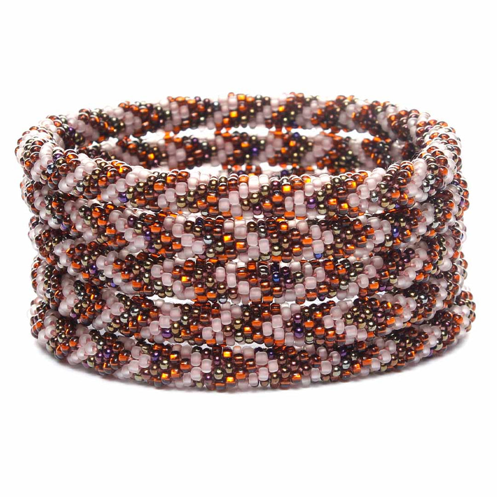 Frosted Hazelnut Sparkles Beaded Bracelet Stack