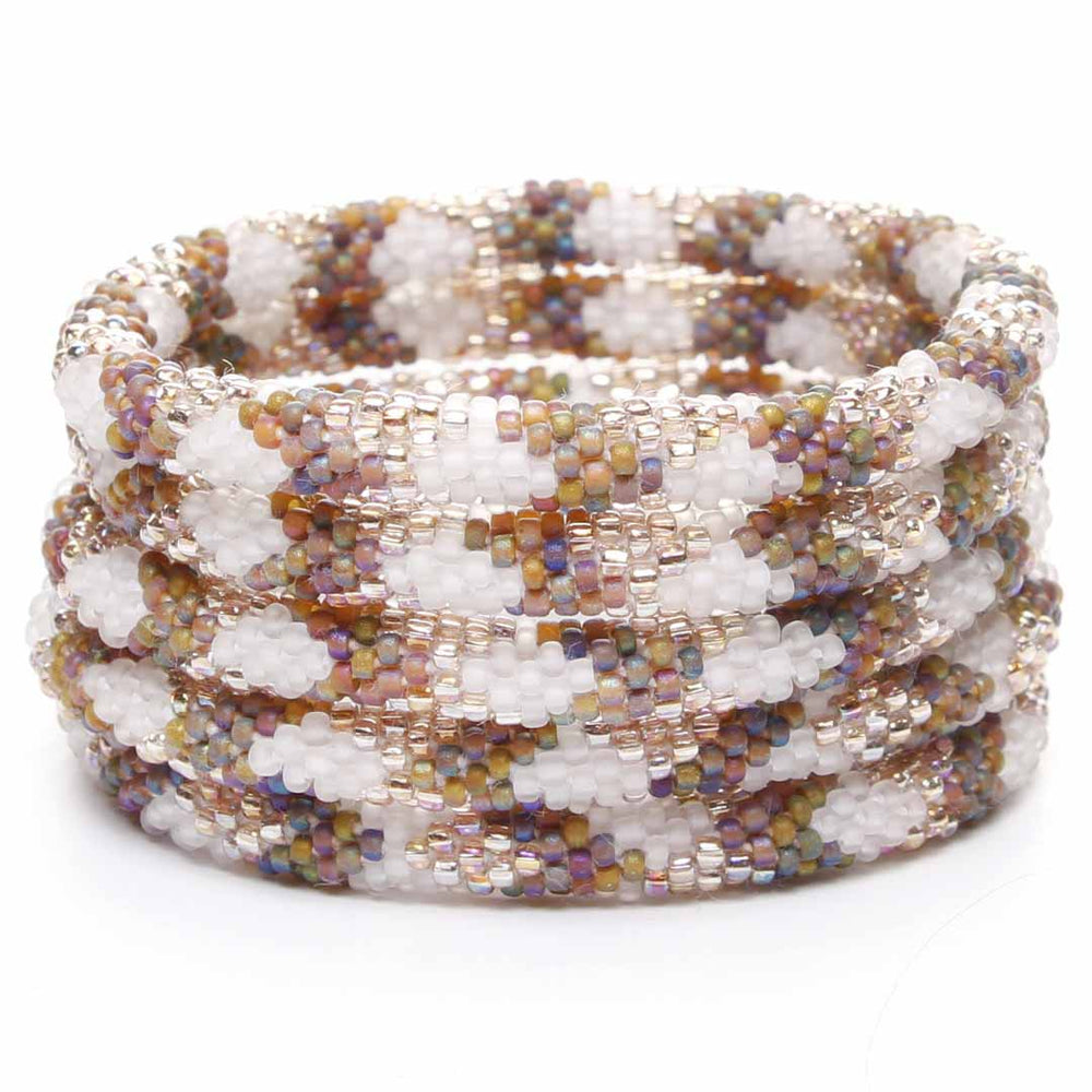 Frosted Hazelnut & Champagne Sparkles Beaded Bracelet Stack