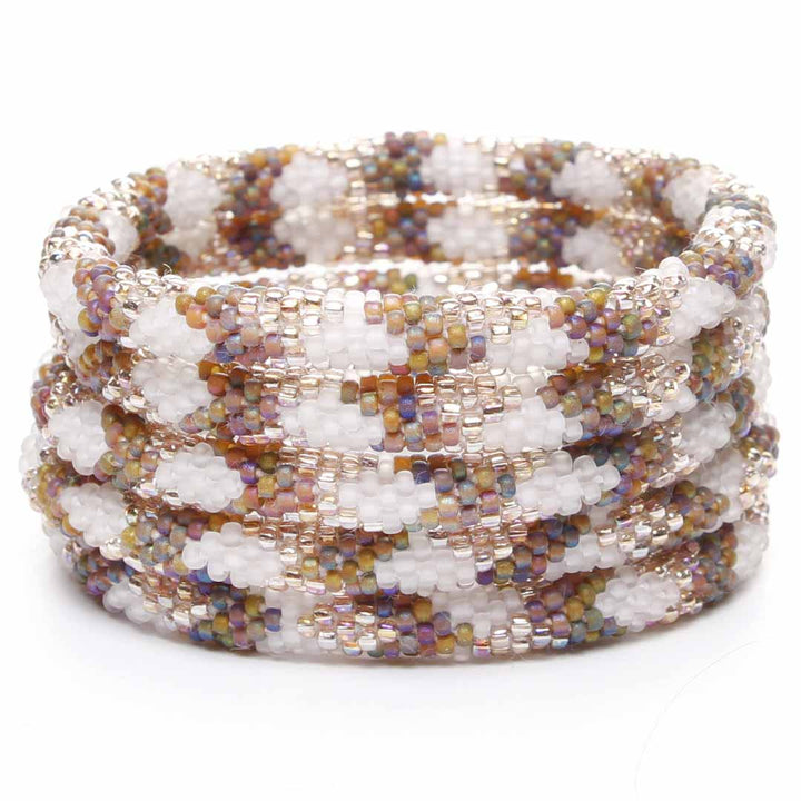 Frosted Hazelnut & Champagne Sparkles Beaded Bracelet Stack