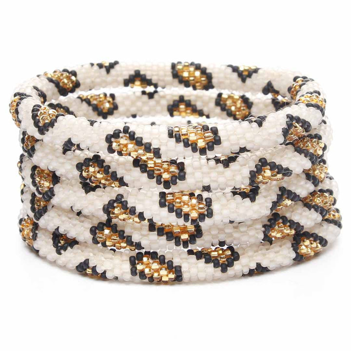 Frosted Ivory Leopard Beaded Bracelet Stack