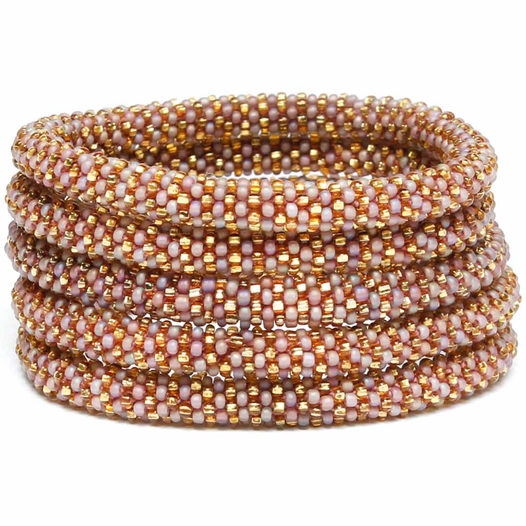 Frosted Mauve and Gold Beaded Bracelet