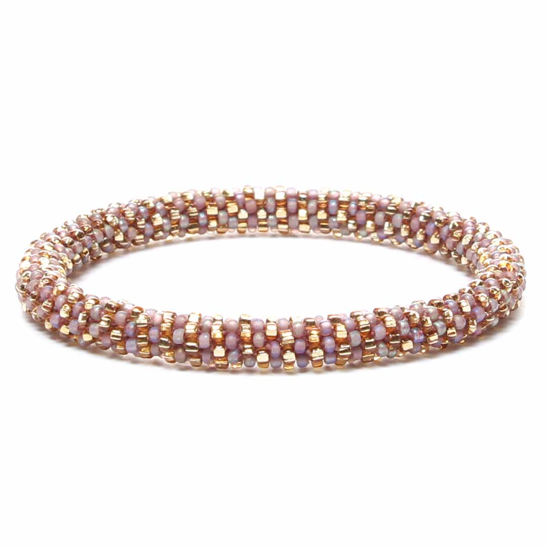 Frosted Mauve and Gold Stripe Beaded Bracelet
