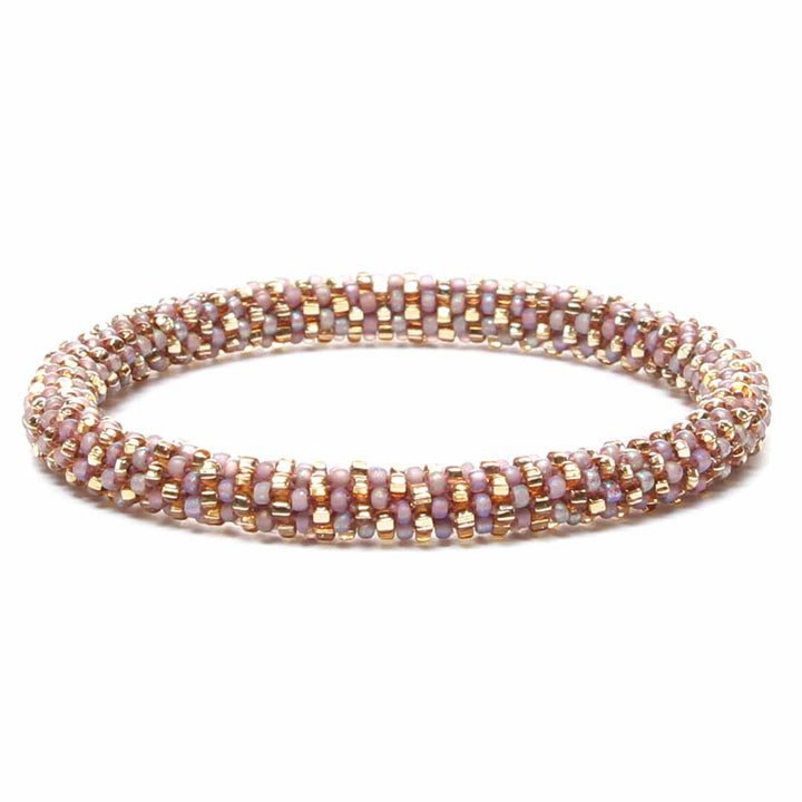 Frosted Mauve and Gold Stripe Beaded Bracelet