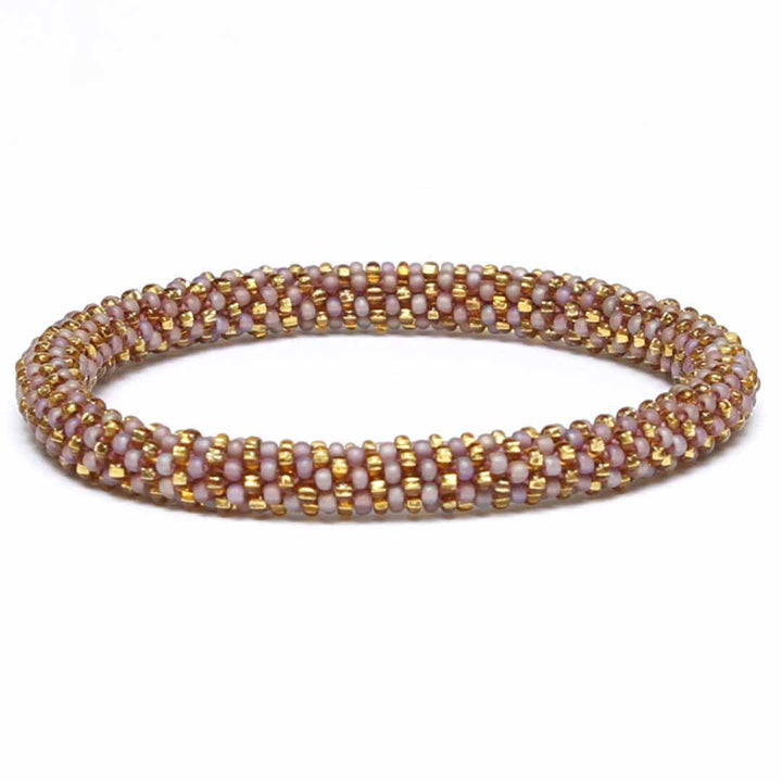 Frosted Mauve and Gold Stripe Beaded Bracelet