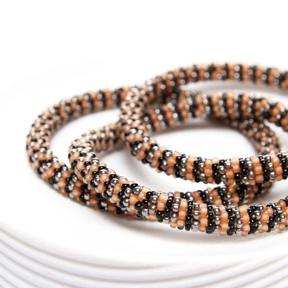 Frosted Mocha Espresso Stripe Beaded Bracelet side