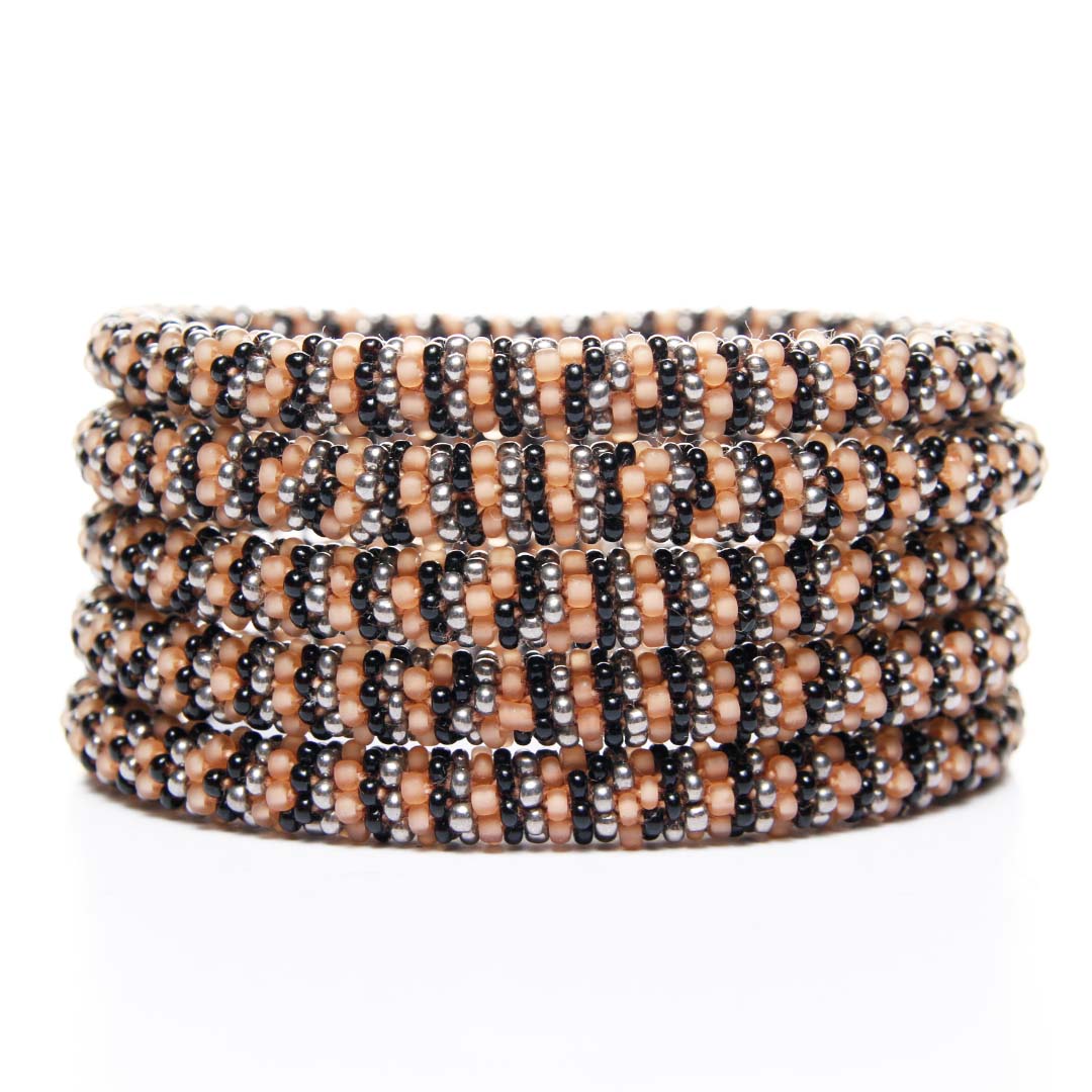 Frosted Mocha Espresso Stripe Beaded Bracelet stack