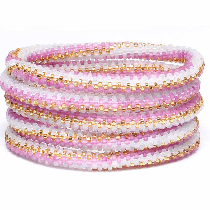 Frosted Petal Pink Shimmer Beaded Bracelet