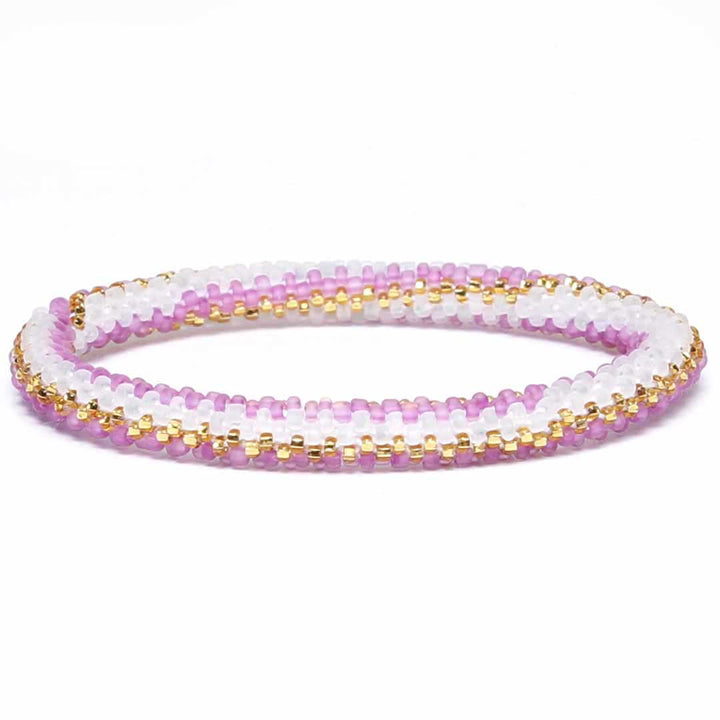 Frosted Petal Pink Shimmer Beaded Bracelet 