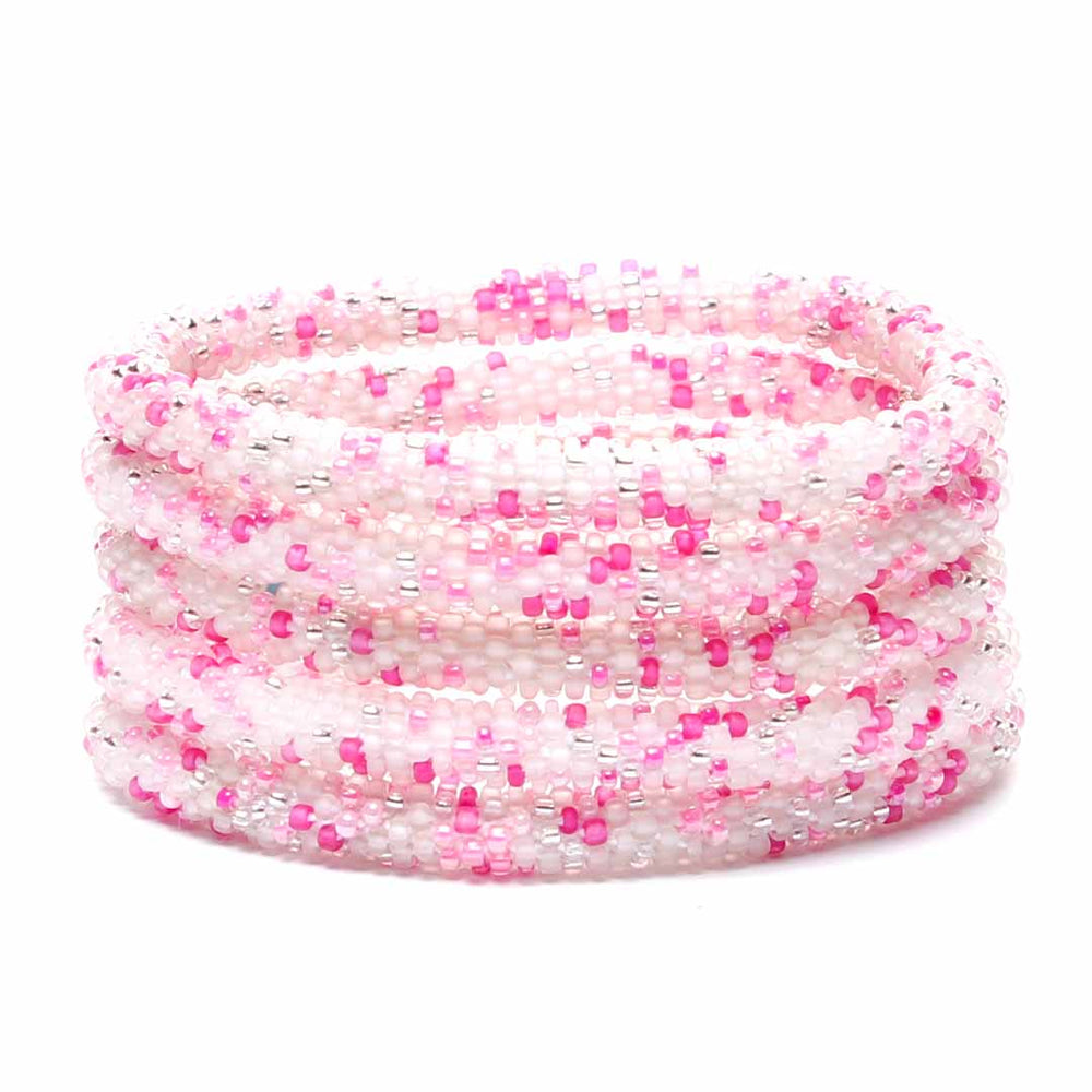 Frosted Pink Confetti Beaded Bracelet-1 Stack