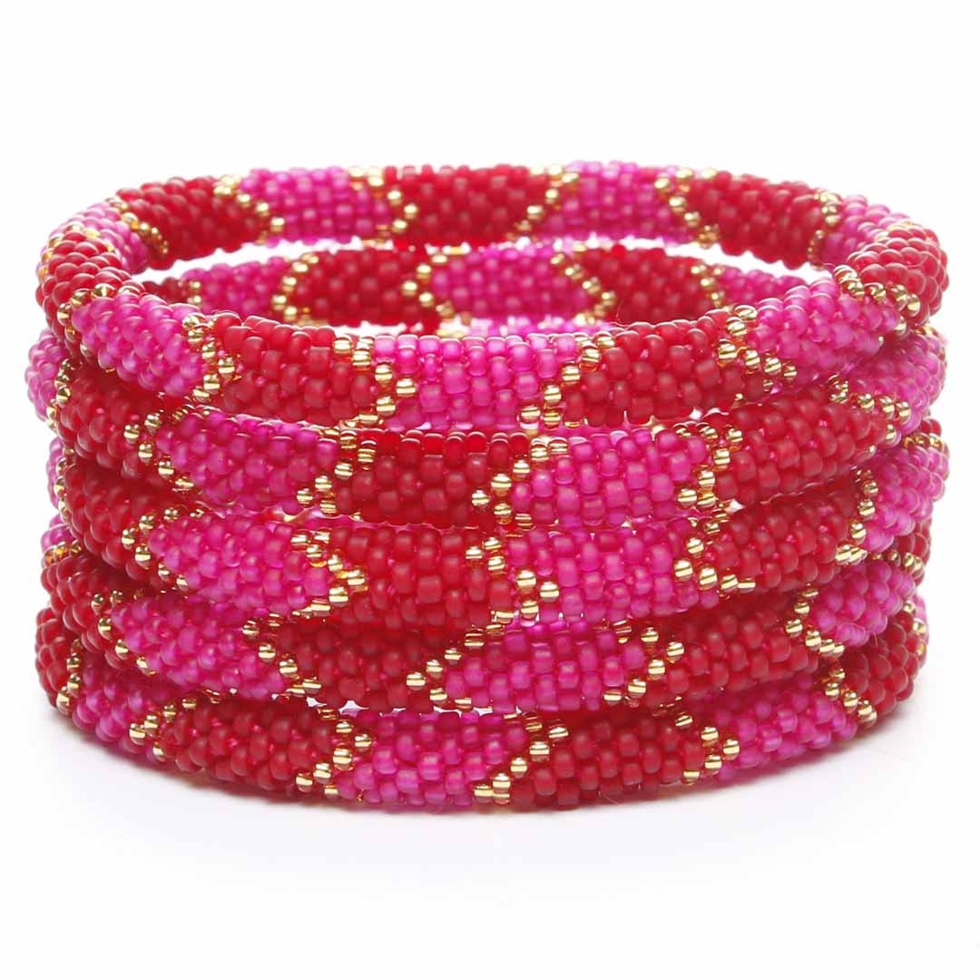 Frosted Ruby & Fuchsia Sparkle Beaded Bracelet