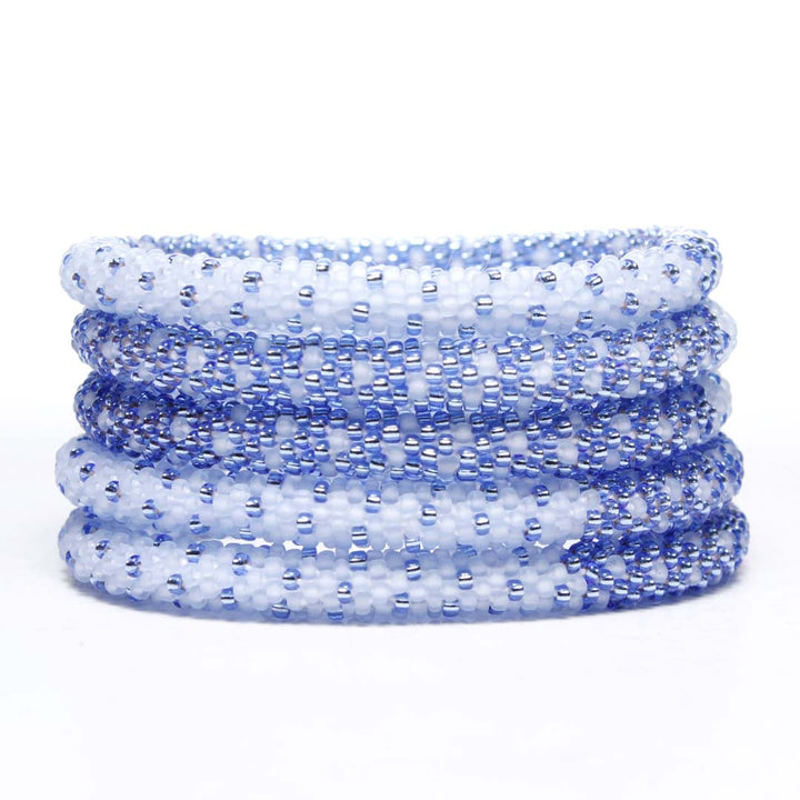 Frosty Blue Sparkles Beaded Bracelet Stack