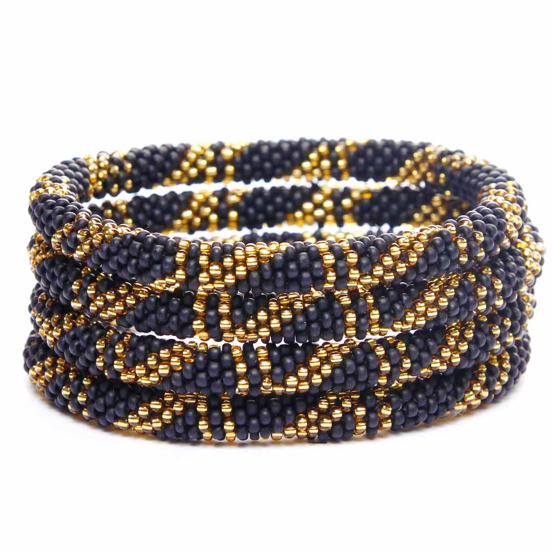 Gilded Night Bracelet - Handmade Seed Bead Jewelry - Stack