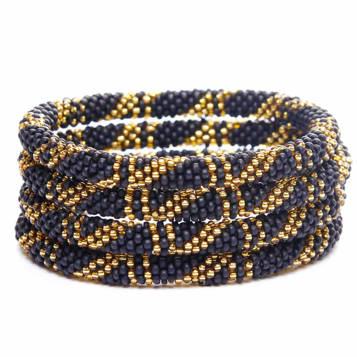 Gilded Night Bracelet - Handmade Seed Bead Jewelry - Stack