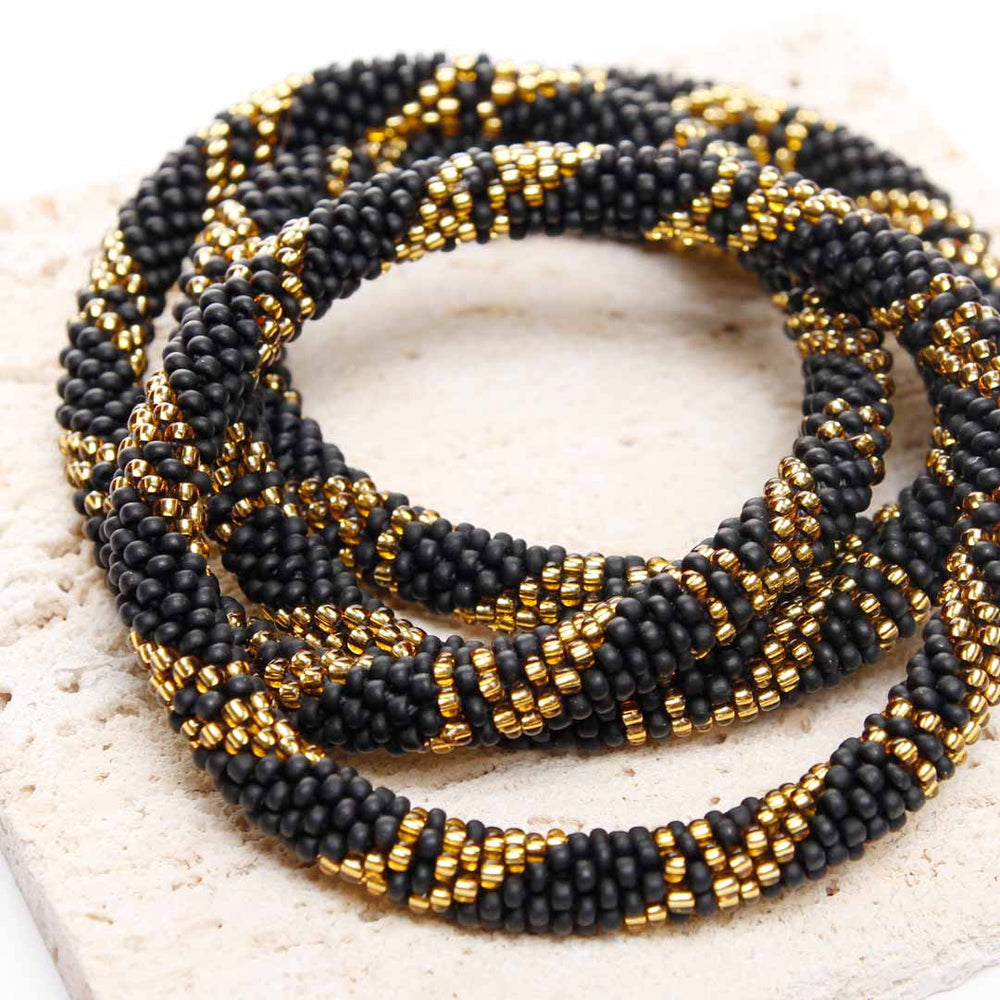 Gilded Night Bracelet - Handmade Seed Bead Jewelry - Close Up