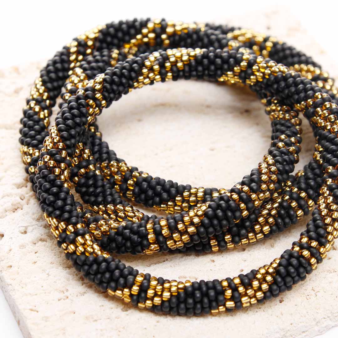 Gilded Night Bracelet - Handmade Seed Bead Jewelry - Close Up