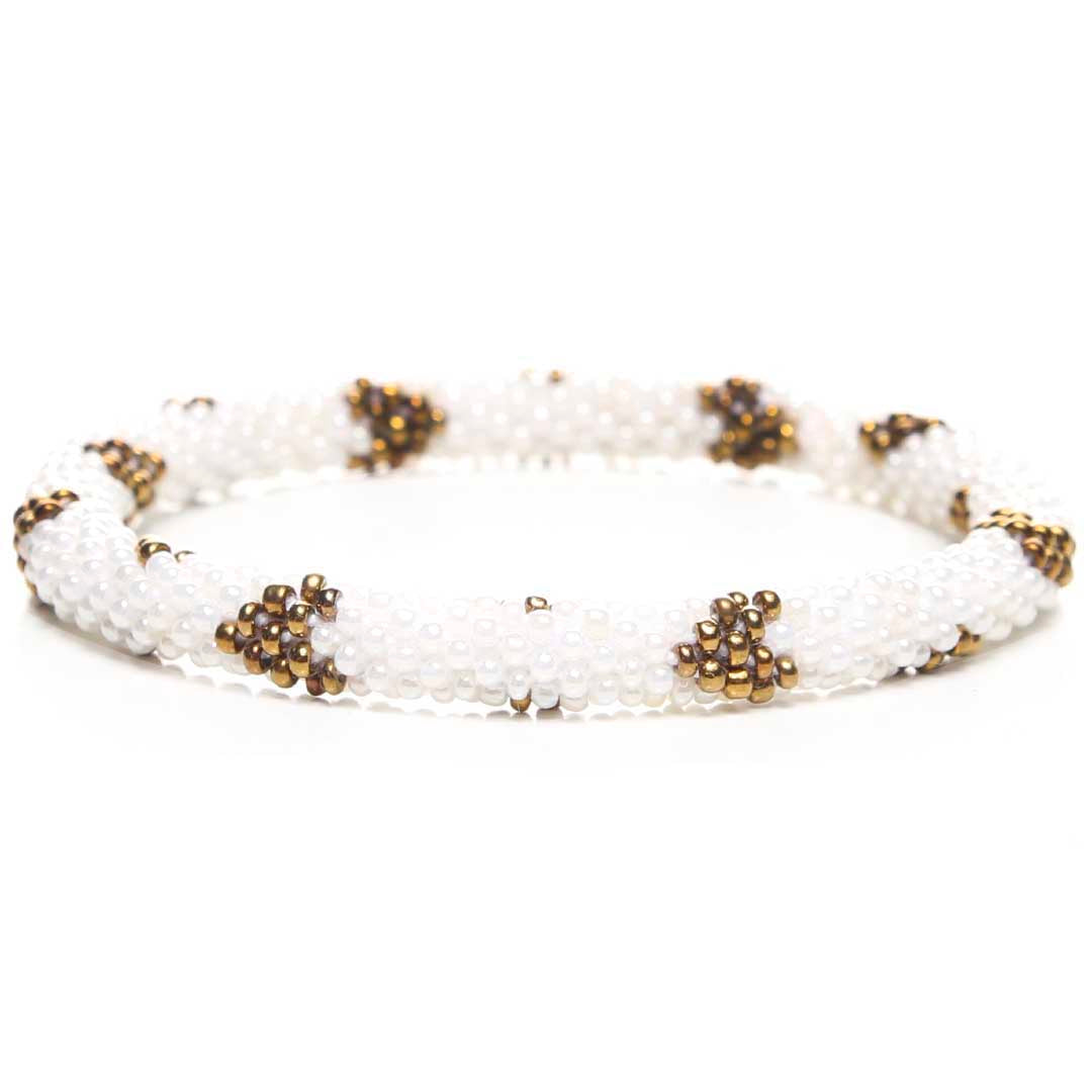 Glossy Pearl & Copper Hearts Handmade Beaded Glass Bead Bracelet Bracelets for Women Jewelry