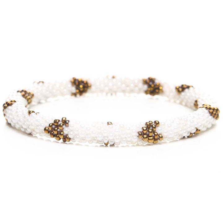 Glossy Pearl & Copper Hearts Handmade Beaded Glass Bead Bracelet Bracelets for Women Jewelry