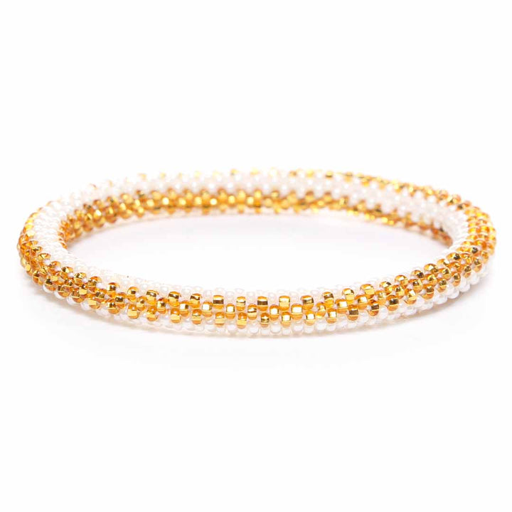 Gold & Pearl Duet Bracelet - Seed Bead Jewelry Front - Cana Capri