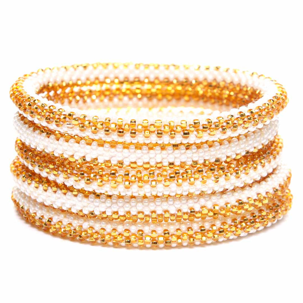 Gold & Pearl Duet Bracelet - Seed Bead Jewelry Stack - Cana Capri
