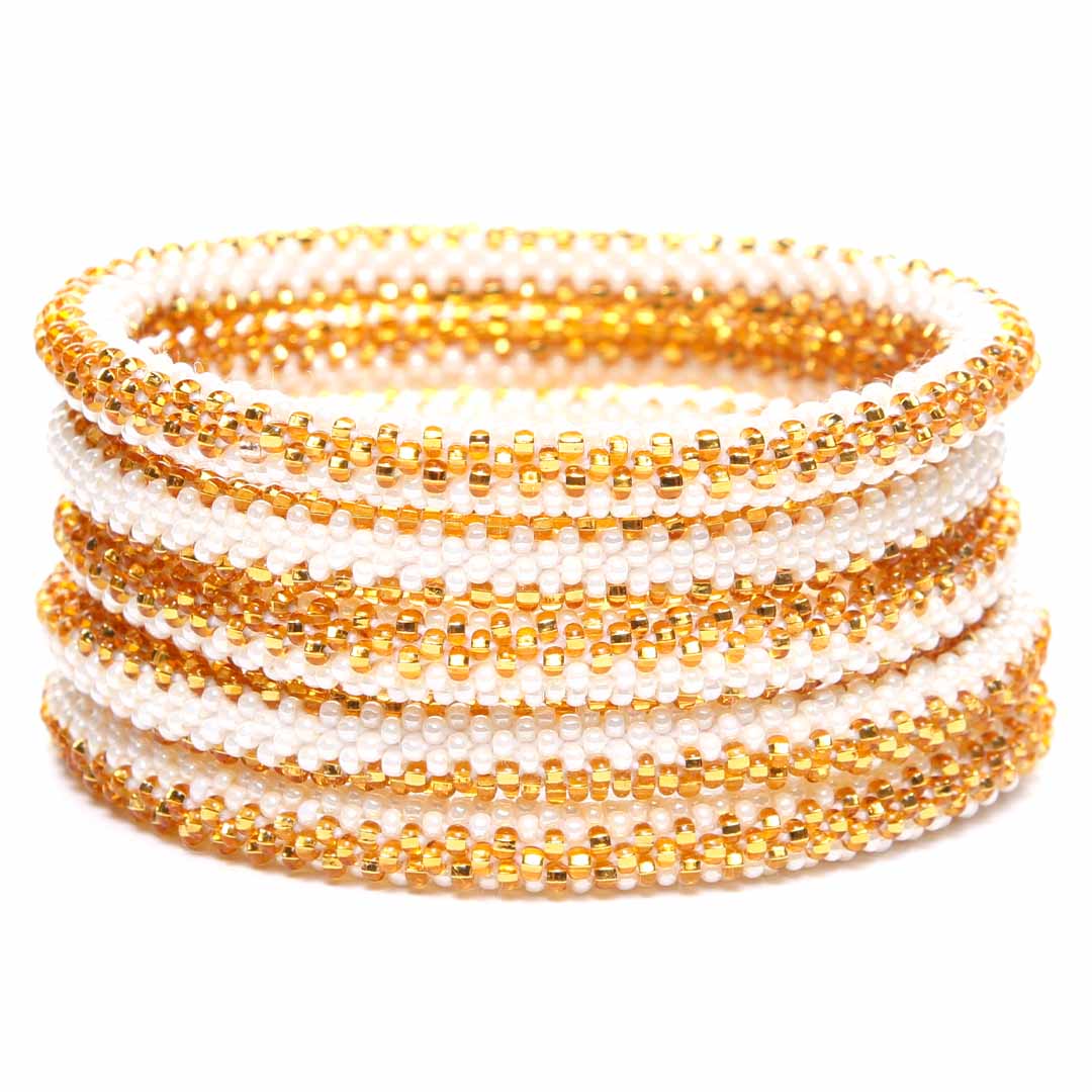 Gold & Pearl Duet Bracelet - Seed Bead Jewelry Stack - Cana Capri