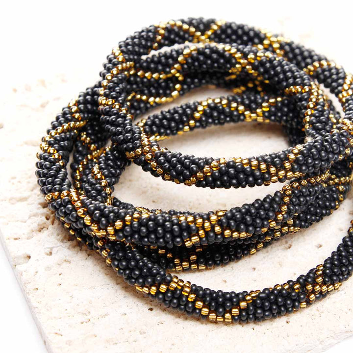 Golden Eclipse Bracelet - Handmade Seed Bead Jewelry - Close Up