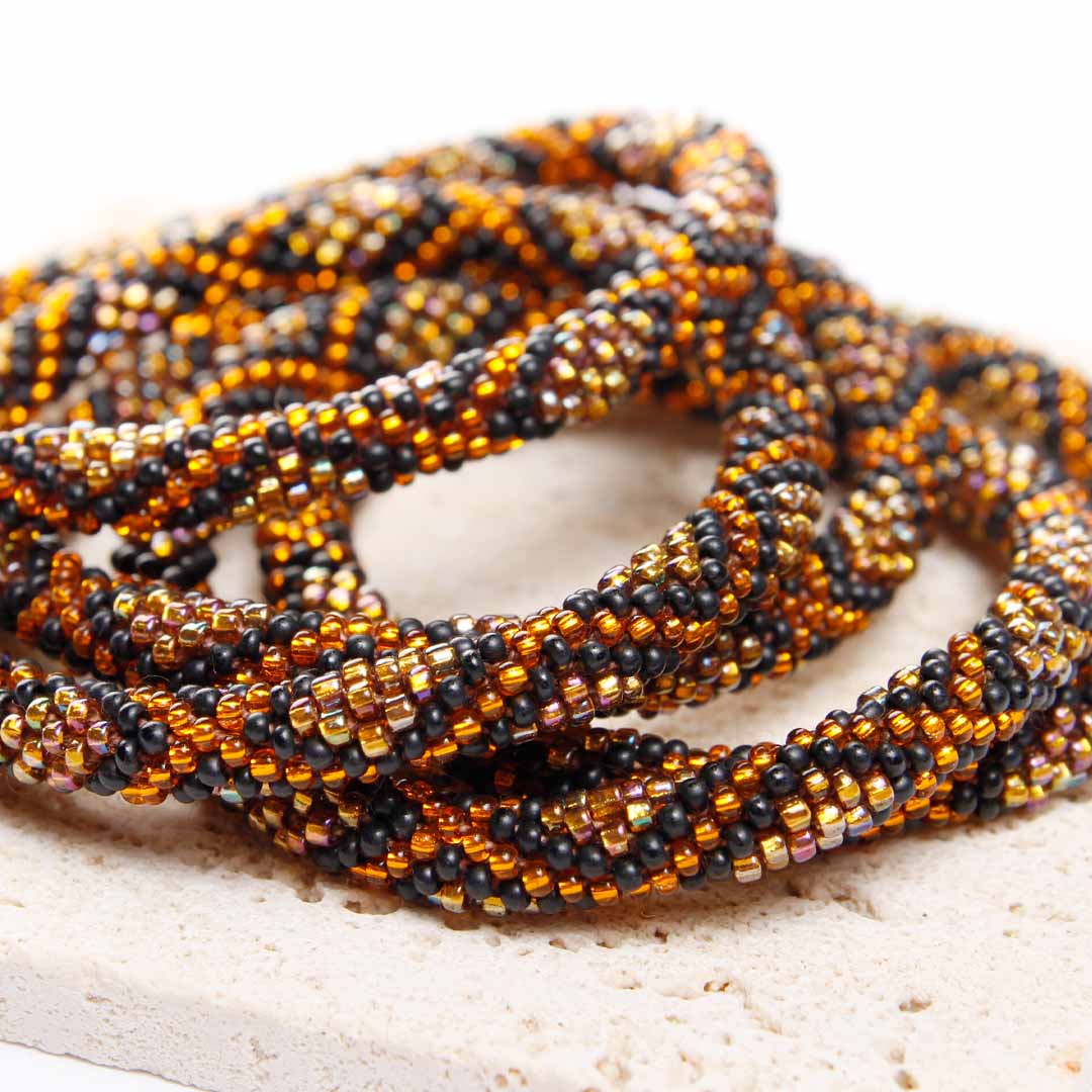 Golden Ember Bracelet - Handmade Seed Bead Jewelry - Close Up