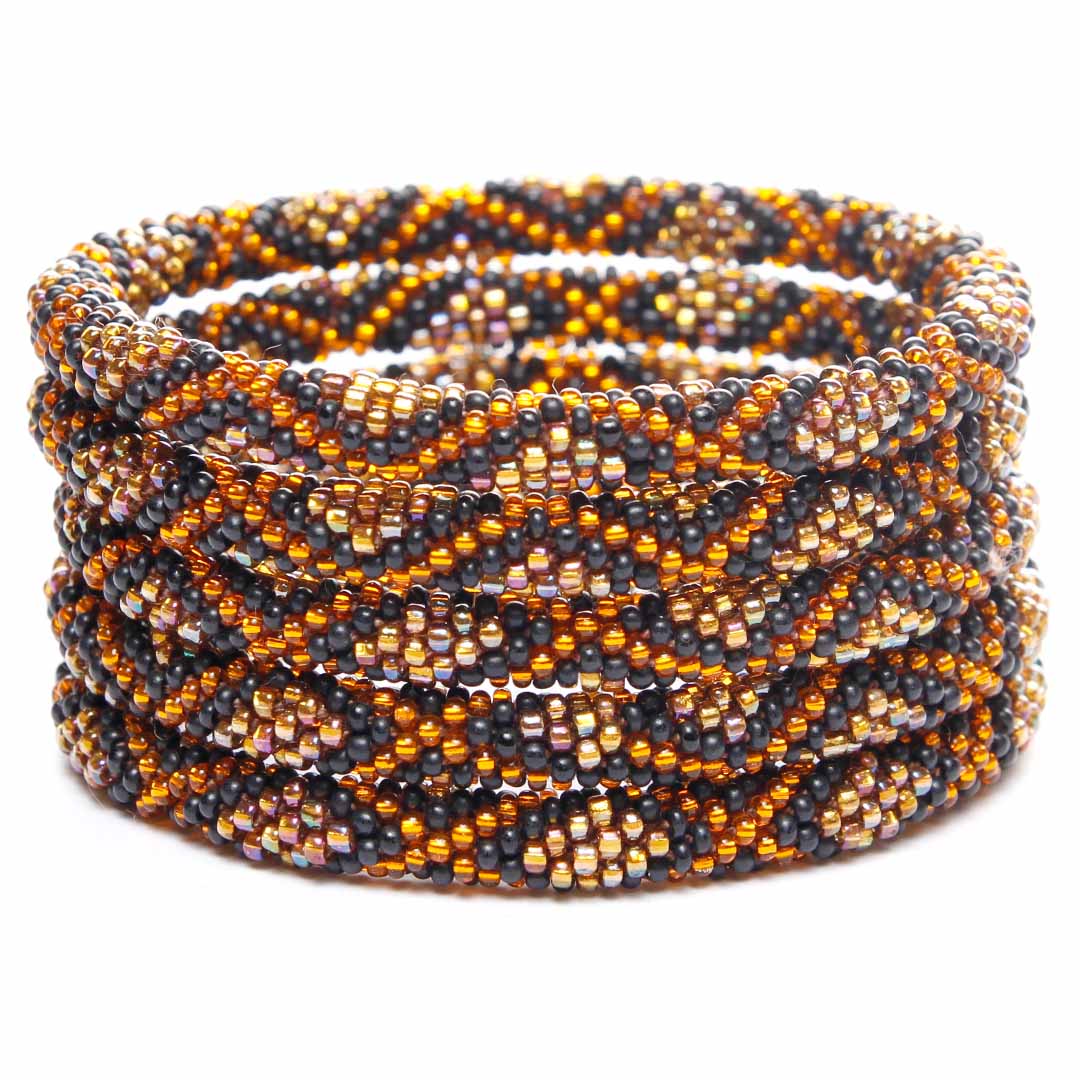 Golden Ember Bracelet - Handmade Seed Bead Jewelry - Stack