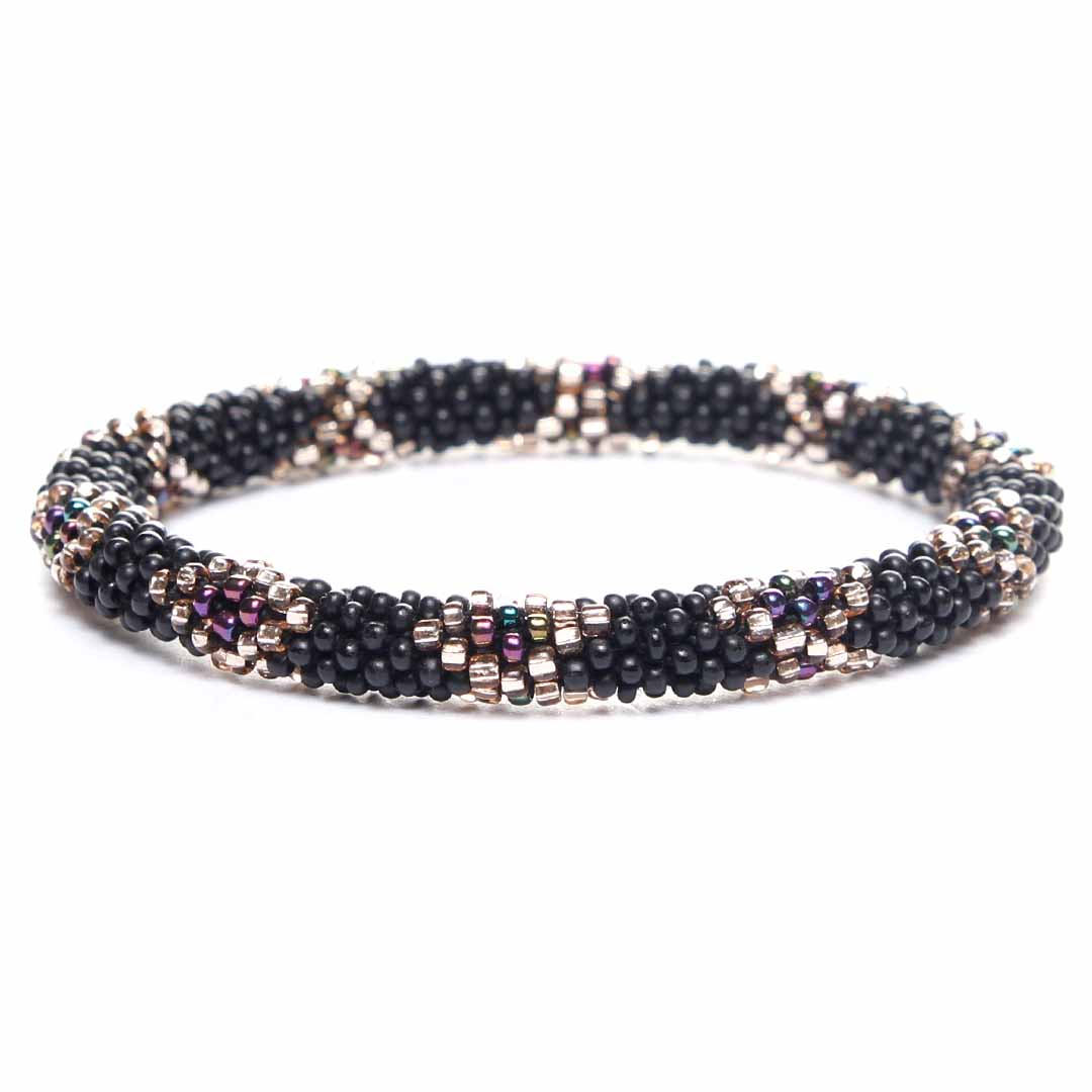 Harlequin Silver Beaded Bracelet - Seed Bead Jewelry Front - Cana Capri