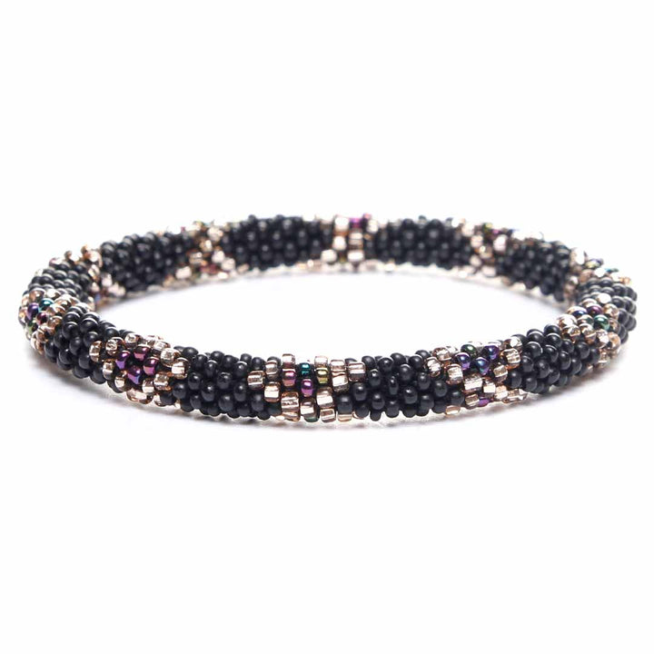 Harlequin Silver Beaded Bracelet - Seed Bead Jewelry Front - Cana Capri