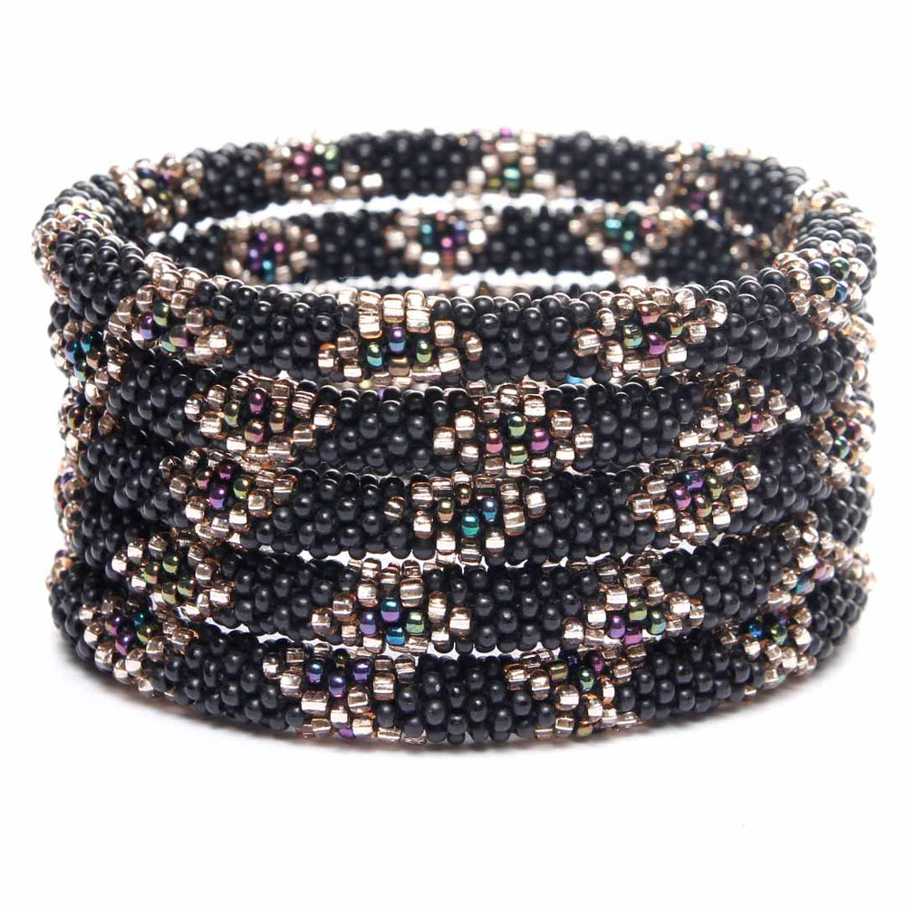 Harlequin Silver Beaded Bracelet - Seed Bead Jewelry Stack - Cana Capri