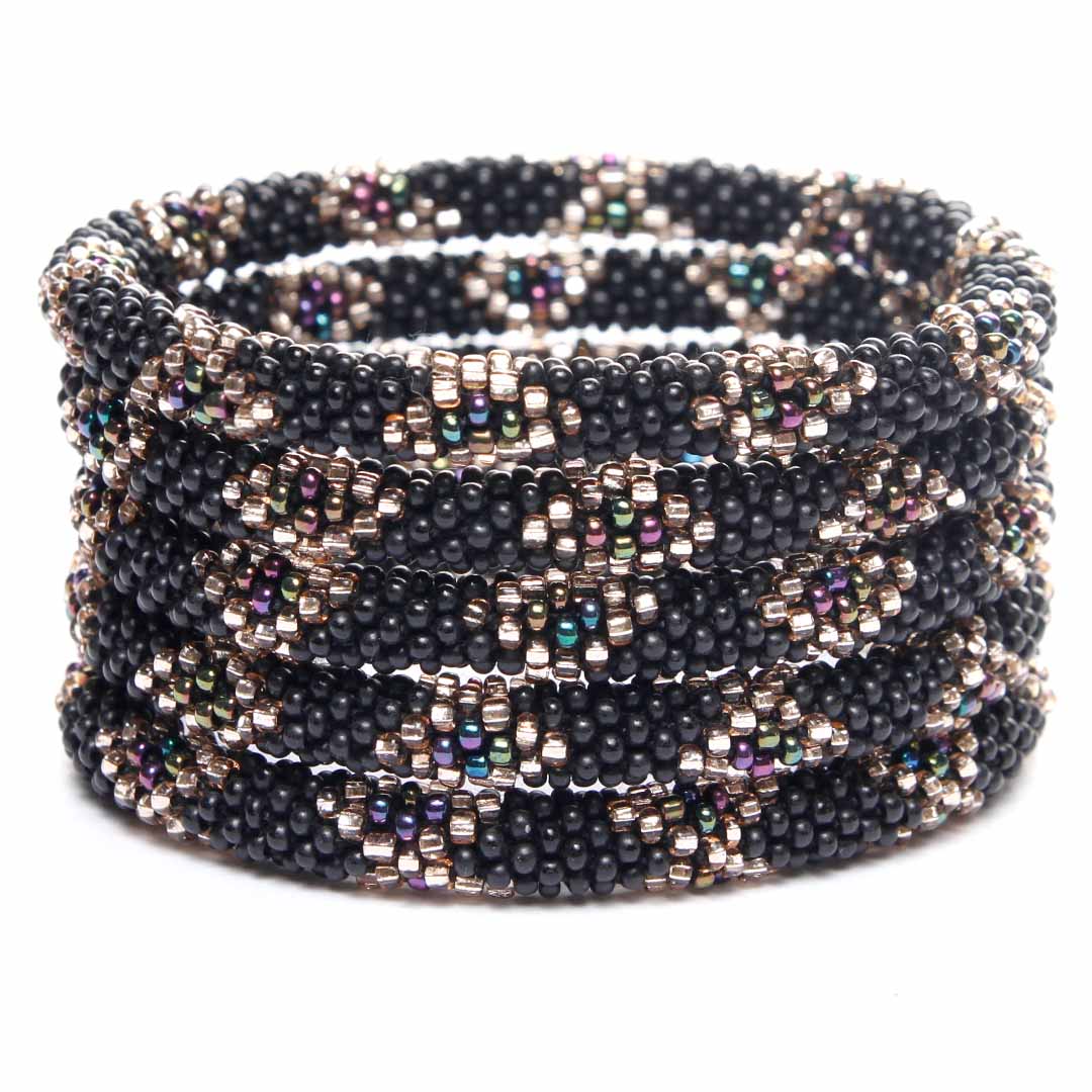 Harlequin Silver Beaded Bracelet - Seed Bead Jewelry Stack - Cana Capri