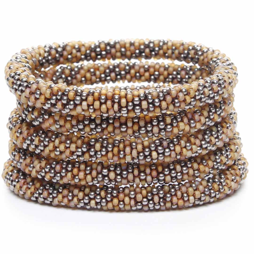 Hazelnut Shimmer Beaded Bracelet STack