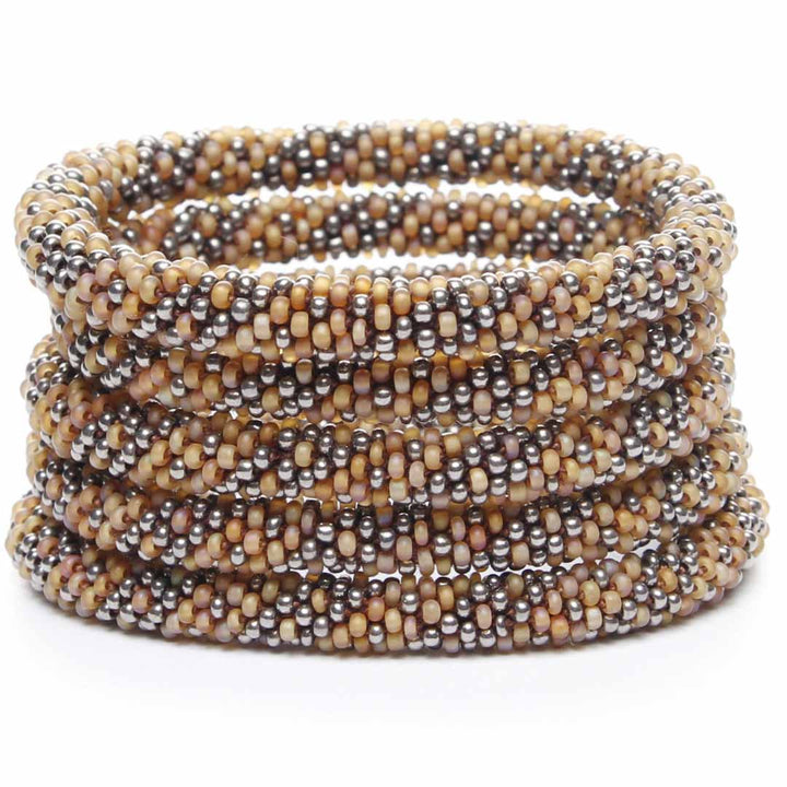 Hazelnut Shimmer Beaded Bracelet STack