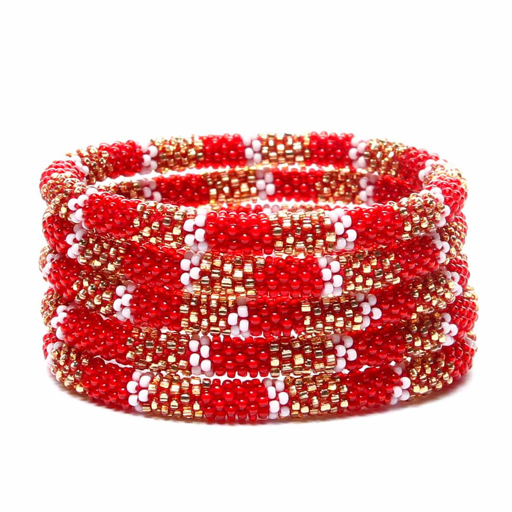 Sparkly Holiday Stripe Beaded Bracelet Stack