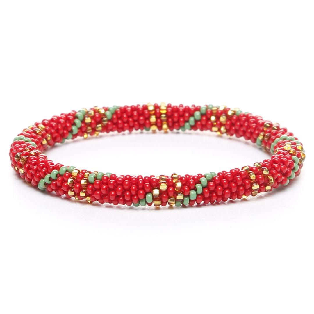 Sparkly Holly Berry Twist Beaded Bracelet